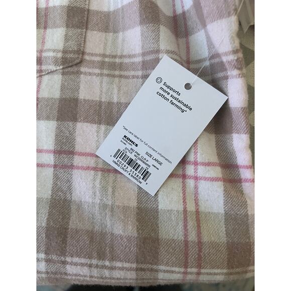 NWT-Croft & Barrow Beige/Tan & Pink Plaid Flannel Long Sleeve Button Up, Sz L - Picture 8 of 10